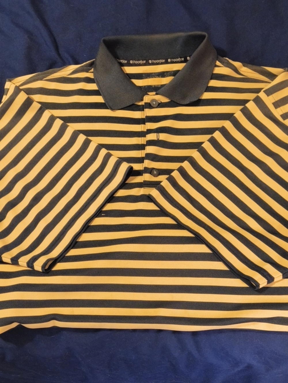 Footjoy Men's Striped Polo Shirt Dark Navy & Yellow XL